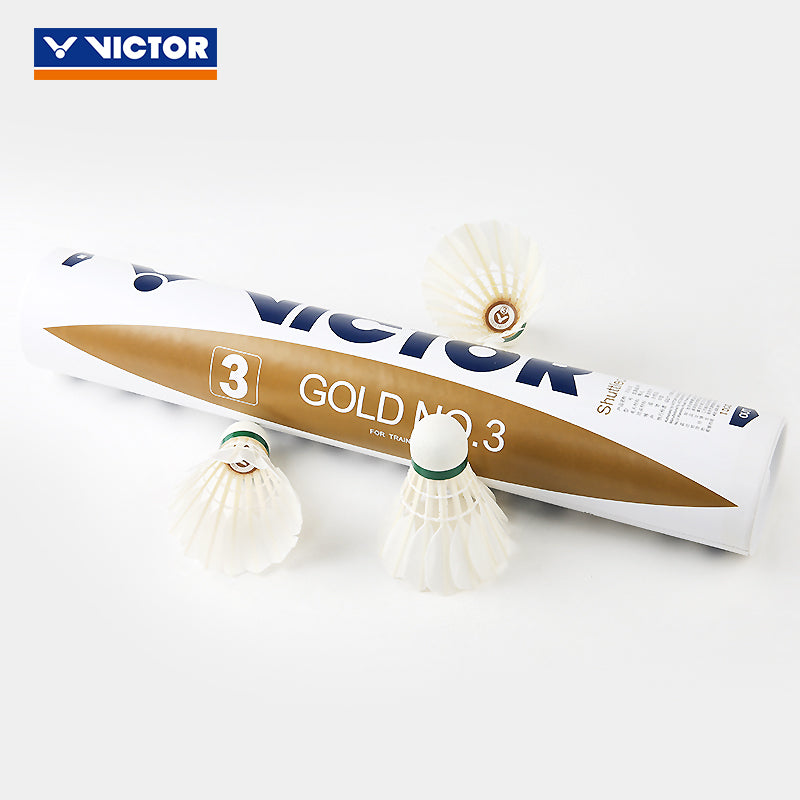 VICTOR 12 PCS Gold No.3 Duck Feather Badminton Shuttlecock