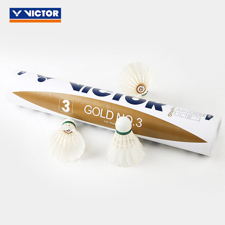 VICTOR 12 PCS Gold No.3 Duck Feather Badminton Shuttlecock