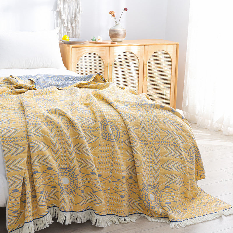 Bohemian Pure Cotton Quilt - Four-Layer Gauze Towel Quilt Sofa Cushion Full Air Conditioning Thin Cover Blanket