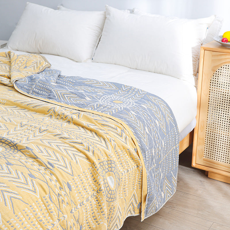 Bohemian Pure Cotton Quilt - Four-Layer Gauze Towel Quilt Sofa Cushion Full Air Conditioning Thin Cover Blanket