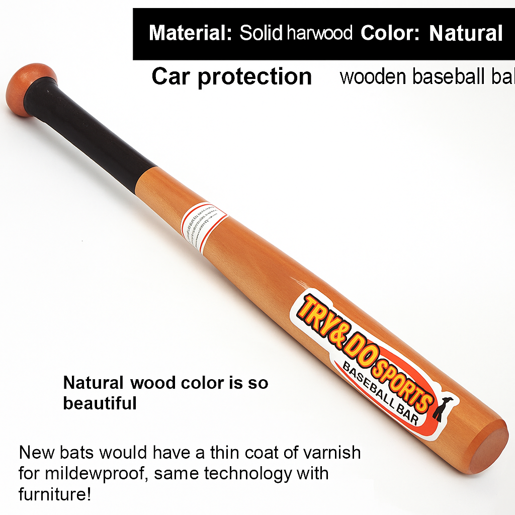 52 cm Wood Baseball Bat – Lightweight Training Bat for Practice & Self-Defense