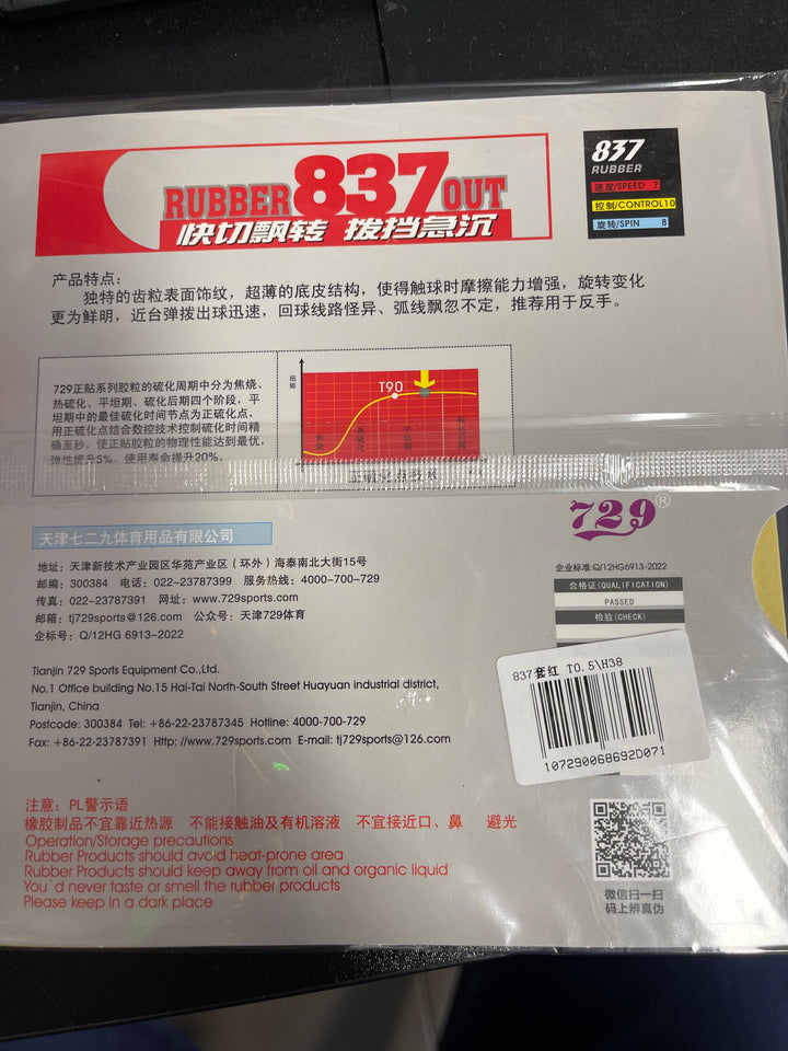 Friendship 729 RITC 837-3 Long Pips-out Rubber/Sponge