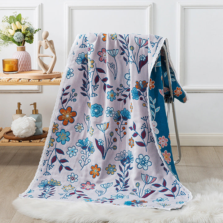 All Cotton Lace Bath Towel - Lace Gauze Women's Adult Home Pure Cotton Bath Wrap Towel Absorbs Water Quickly And Dries Quickly