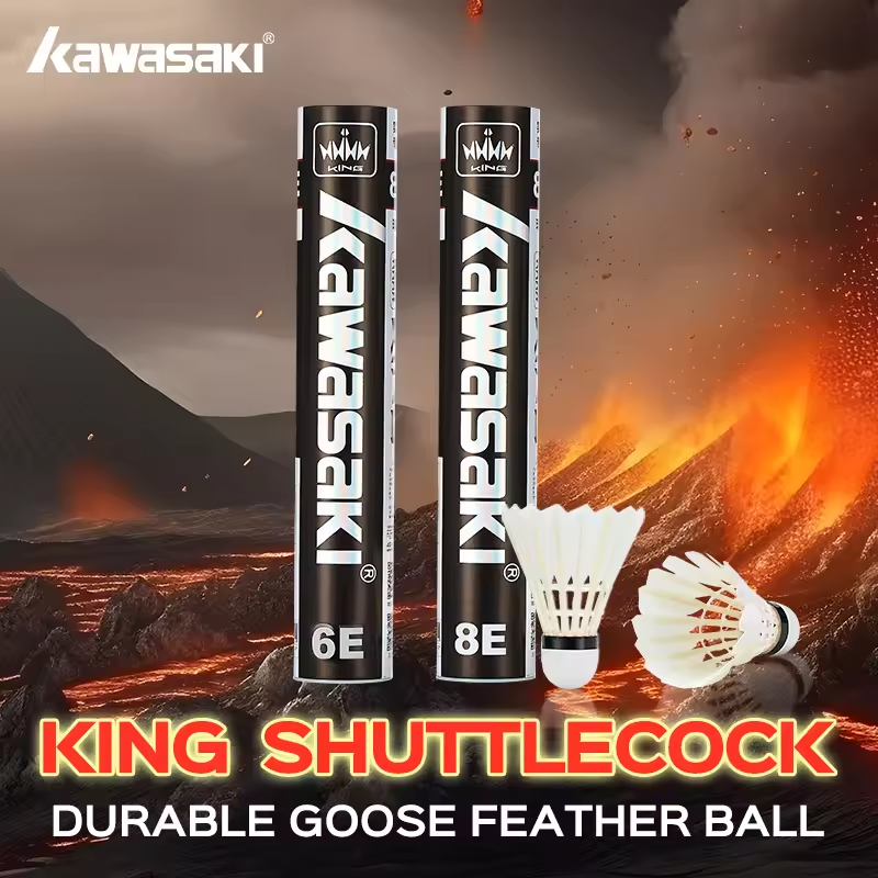 Kawasaki King 8E Goose Feather shuttlecock - Excellent Mid level shuttle,Speed 77