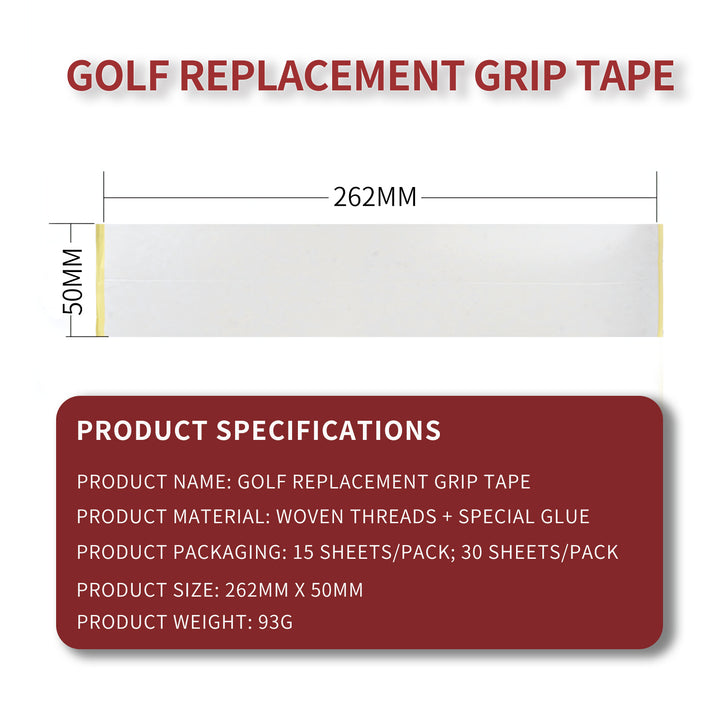 SPPHONEIX Golf Replacement grip Tape PreCut Double Sided Golf Club Grip Tape 26.2 x 5 cm 15 Pieces,30 Pieces