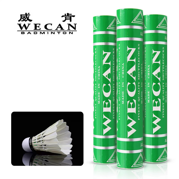 WECAN 12 PCS Green Badminton Goose Feather Badminton Shuttlecock
