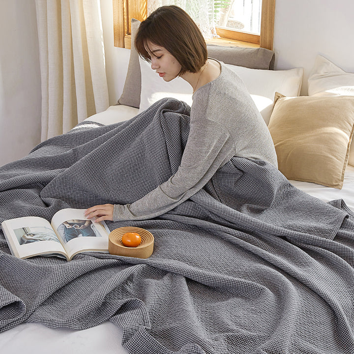 Cotton Gauze Blanket – 4-Layer Checkered, 100% Cotton, Lightweight Summer Throw for Single & Double Beds