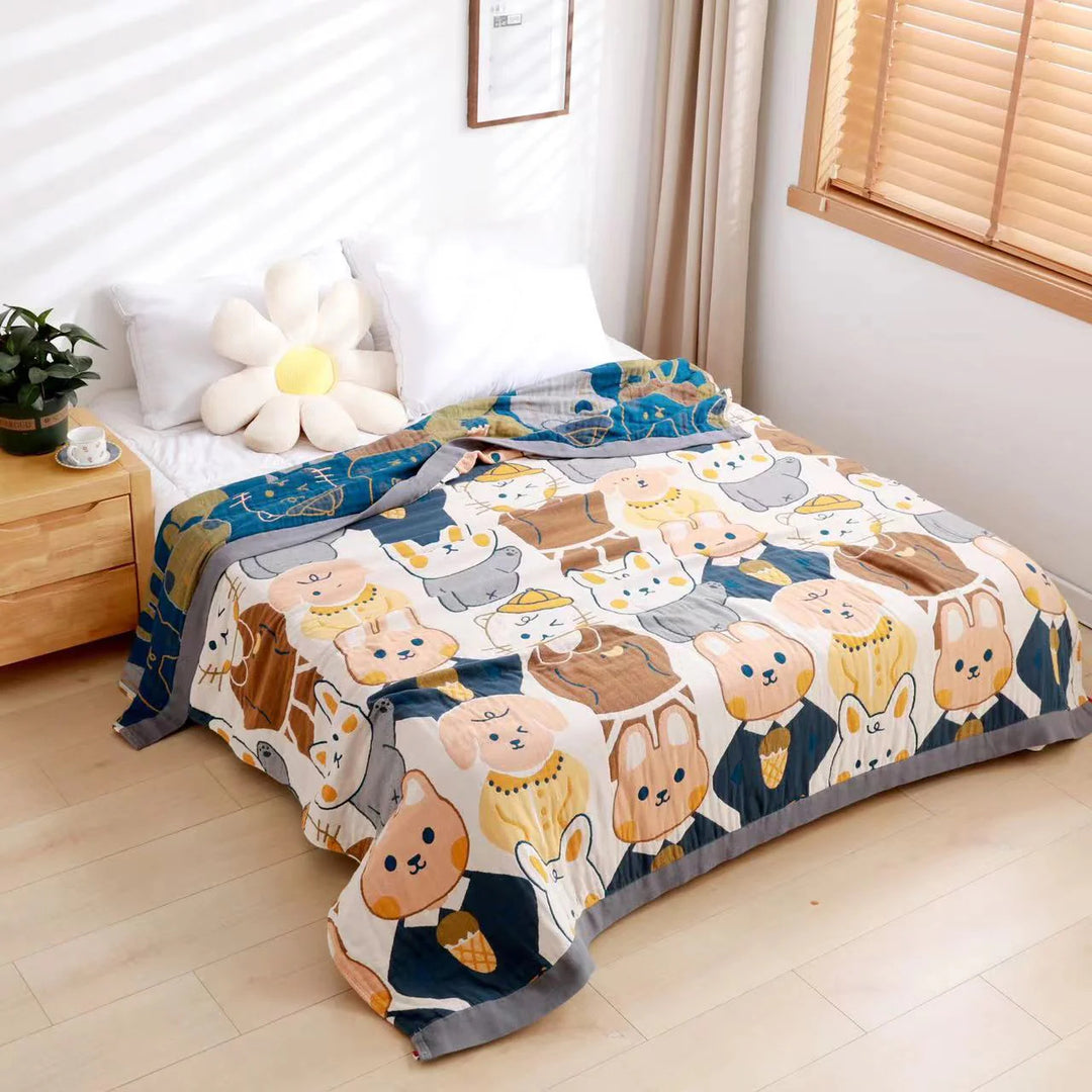 Four-Layer Cotton Gauze Towel Blanket – 100% Cotton, Soft, Lightweight, Summer Throw for Adults