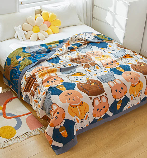 Four-Layer Cotton Gauze Towel Blanket – 100% Cotton, Soft, Lightweight, Summer Throw for Adults