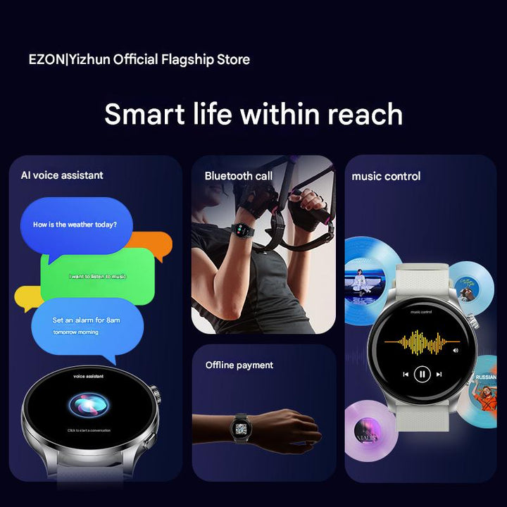 EZON Smartwatch Bluetooth Calls, Payment, Music, Heart rate, Sleep, Blood Oxygen, and Exercise S8