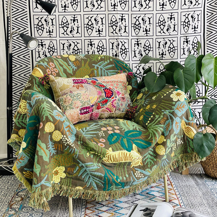 Pure Cotton Double-Sided Blanket - Bedroom Sheets Pastoral Style Air Conditioning Blanket Forest Pattern Nap Blanket