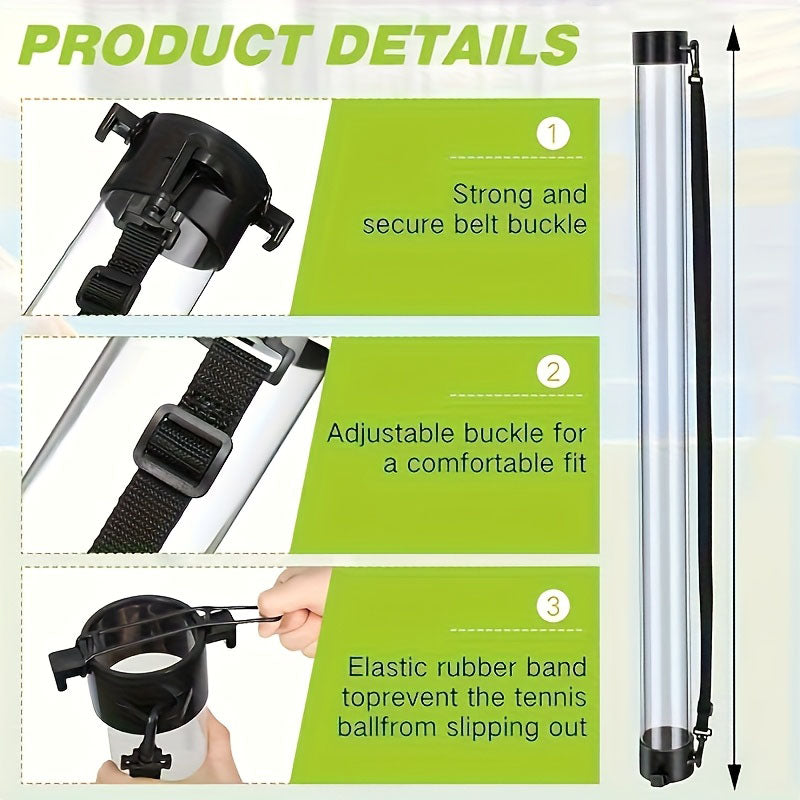 SPP Portable Tennis Ball Tube Pickup with Shoulder Strap Clear PC Material Holds 12/15/18 Balls Court &amp; Home Use