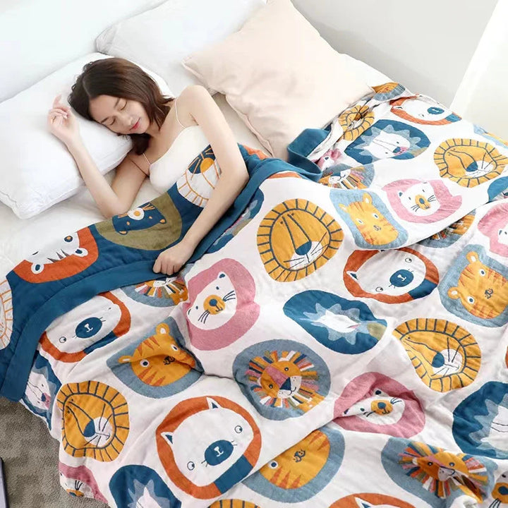 Four-Layer Cotton Gauze Towel Blanket – 100% Cotton, Soft, Lightweight, Summer Throw for Adults