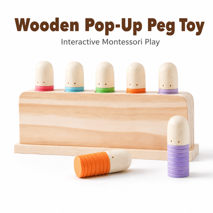 Wooden Pop‑Up Peg Montessori Toy, Fine Motor Skill Early Learning Sensory Toy for Toddlers