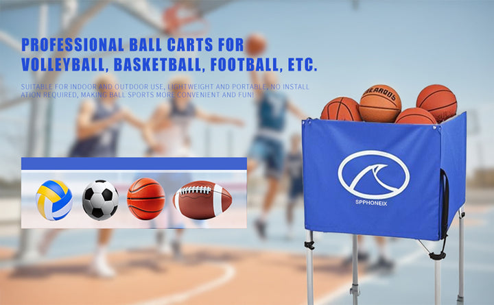 SPPHONEIX Portable Cart with Wheels Volleyball basketball football Ball Storage Indoor Outdoor
