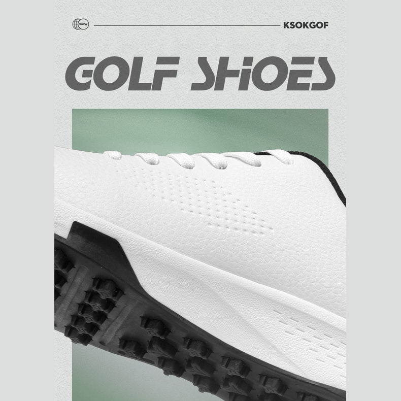 KSOKGOF Men Women Golf Shoes, Universal Golf Footwear with Excellent Traction, Stable Comfortable Golf Sneakers for All Golfers, White/Black G8002