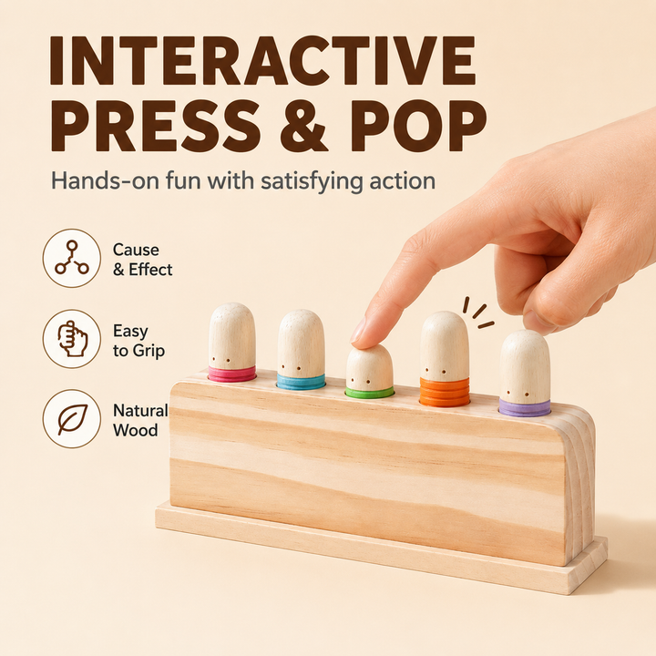 Wooden Pop‑Up Peg Montessori Toy, Fine Motor Skill Early Learning Sensory Toy for Toddlers