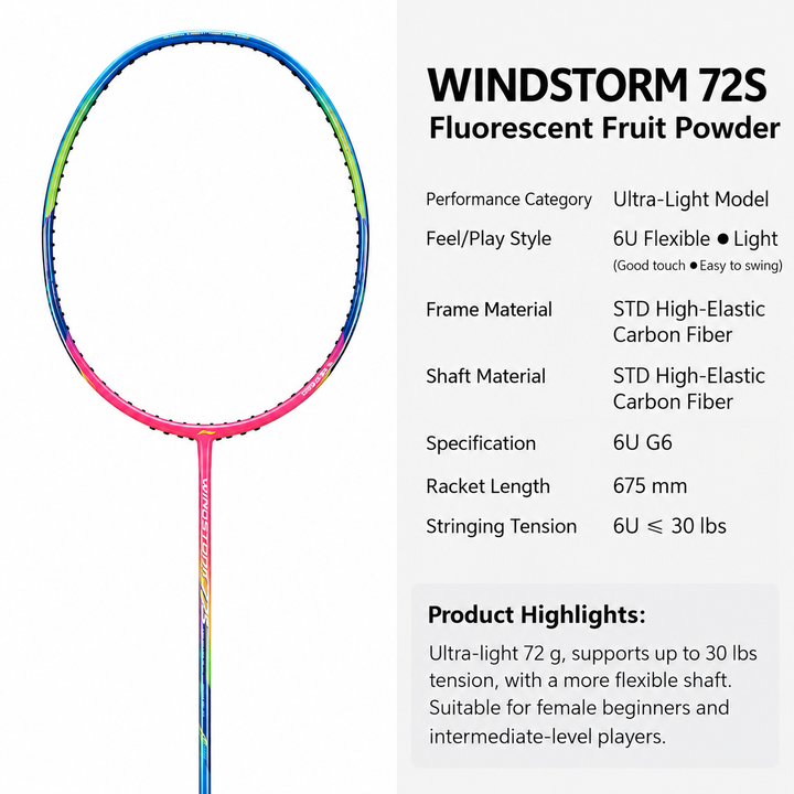 LI Ning Windstorm 72S Ultra-Light Badminton Racket 6U