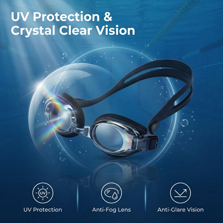 SPP HD Anti-Fog Swim Goggles with Double Silicone Strap, Adjustable, Leak-Proof &amp; UV Protection G1100