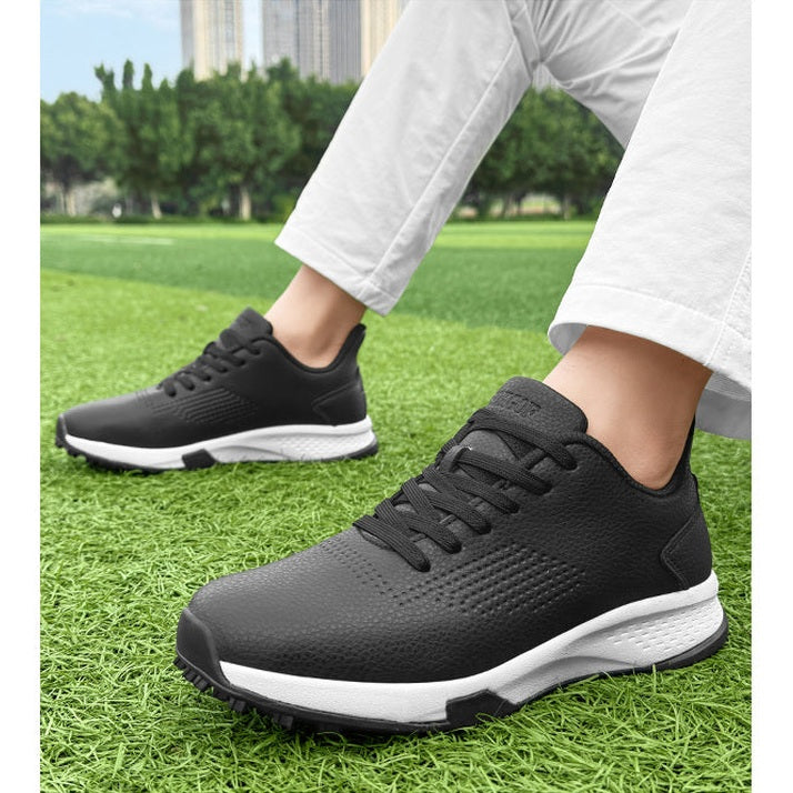 KSOKGOF Men Women Golf Shoes, Universal Golf Footwear with Excellent Traction, Stable Comfortable Golf Sneakers for All Golfers, White/Black G8002