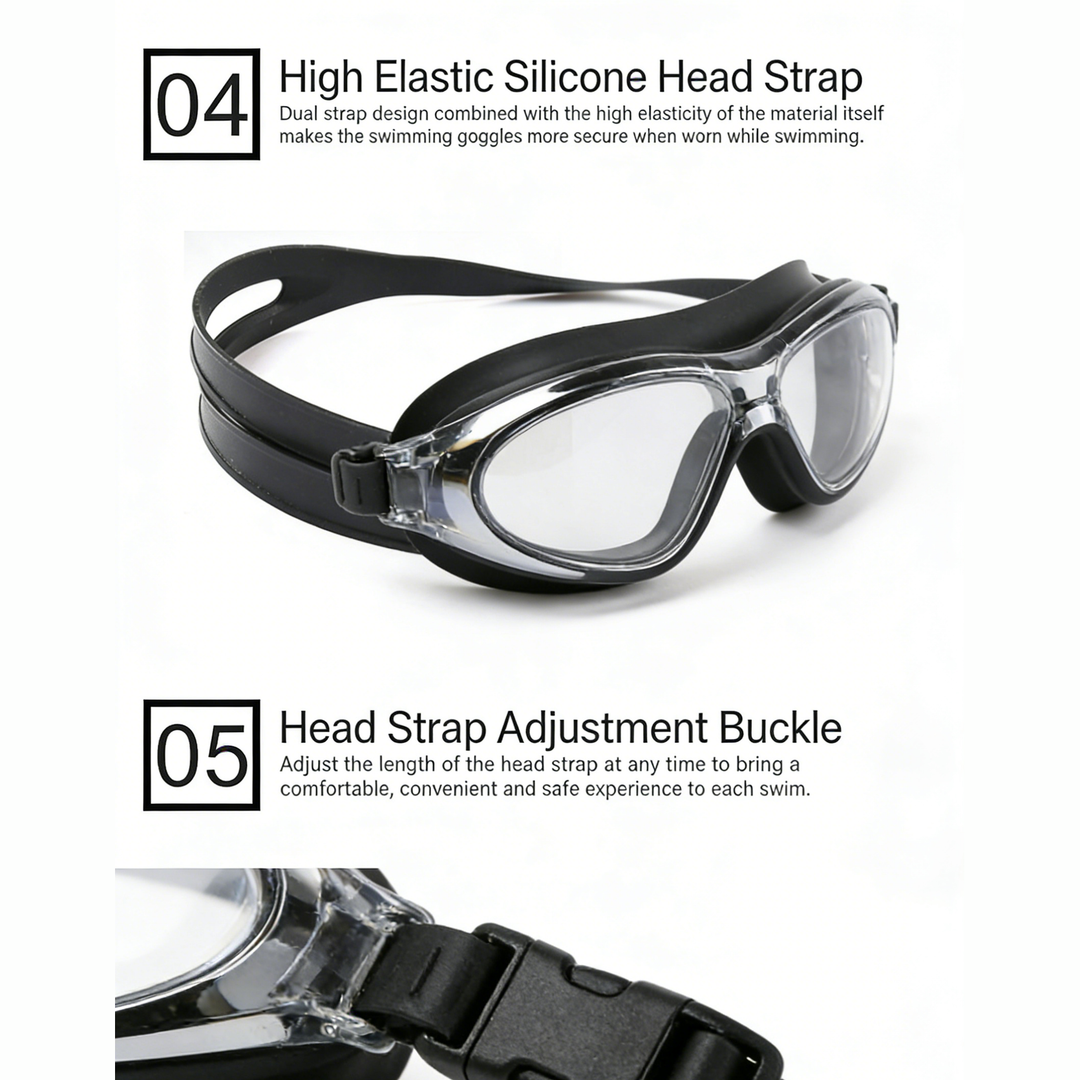 SPP HD Anti-Fog Swim Goggles with Double Silicone Strap, Adjustable, Leak-Proof &amp; UV Protection G1100