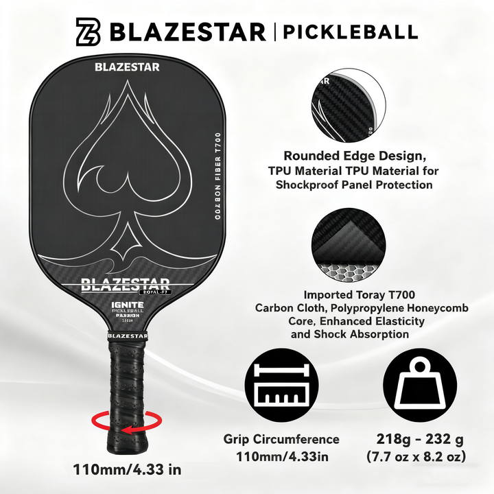 BLAZESTAR Professional ROYAL-F7 Pickleball Paddle T700 Carbon Fiber Matte Control Paddle