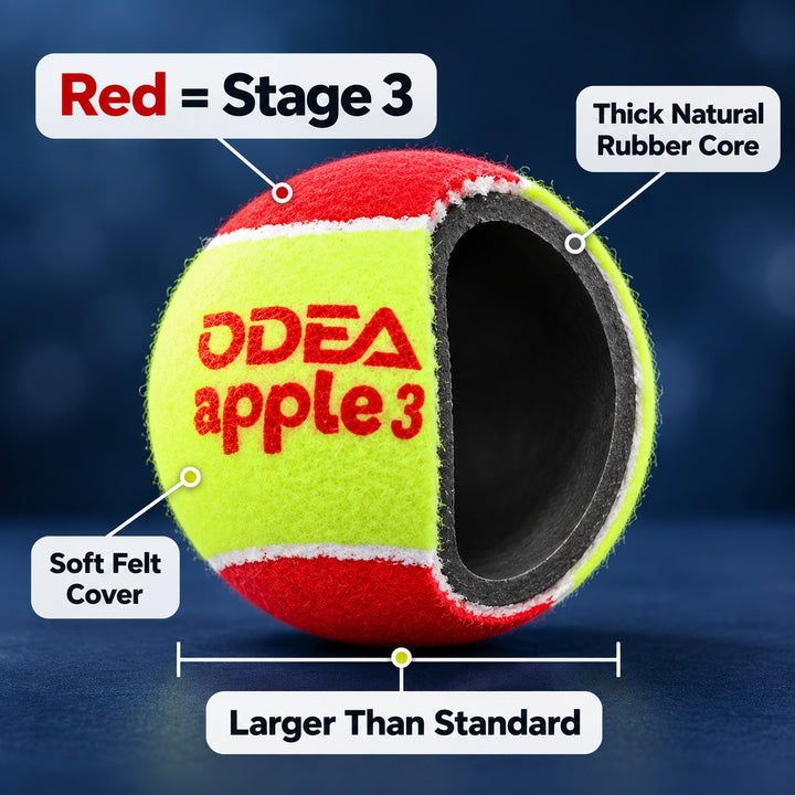 ODEA Stage 3 RED 48 PCS Children Beginners Tennis Balls Low Compression Slower Speed