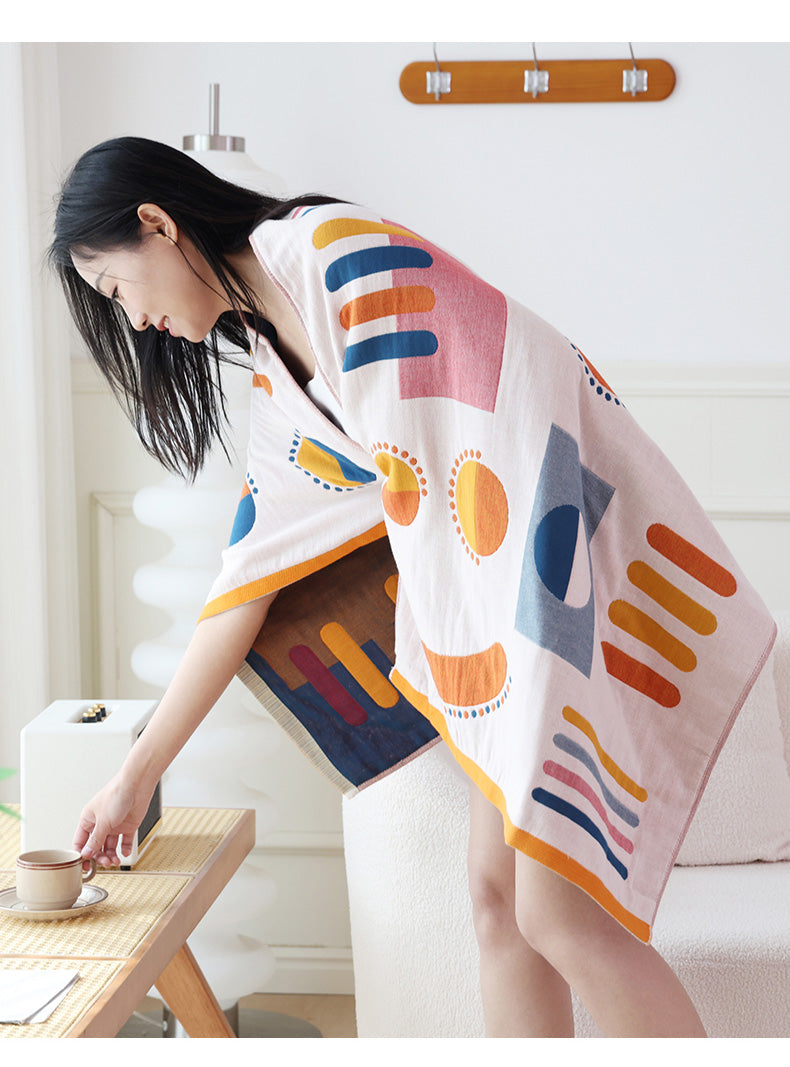 Pure Cotton Bath Towel – 4-Layer, Absorbent, Lint-Free, All-Cotton Household Bath Wrap