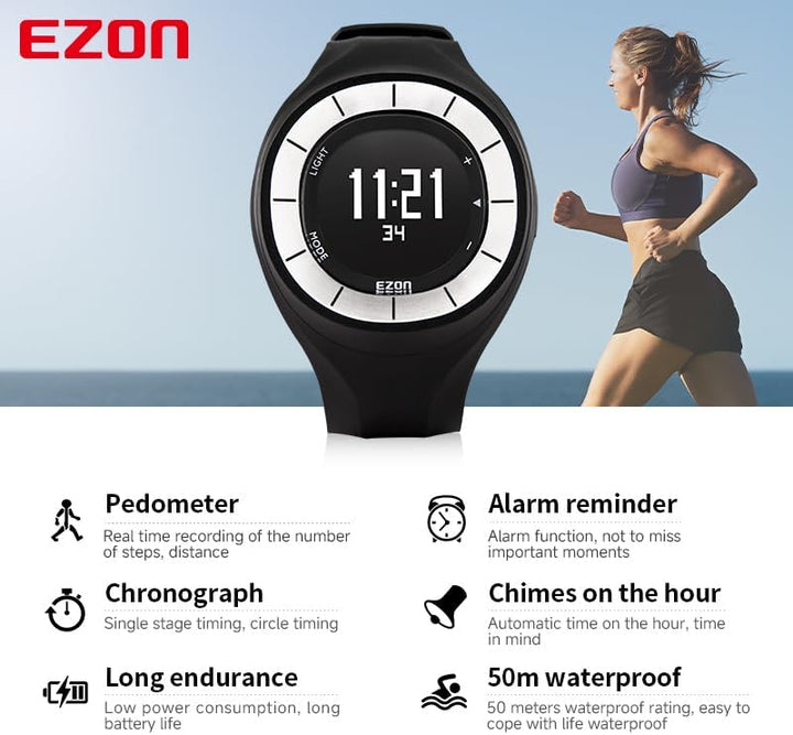 EZON 5ATM Waterproof Digital Watch – Calorie & Step Tracker, Unisex Sports Watch T028