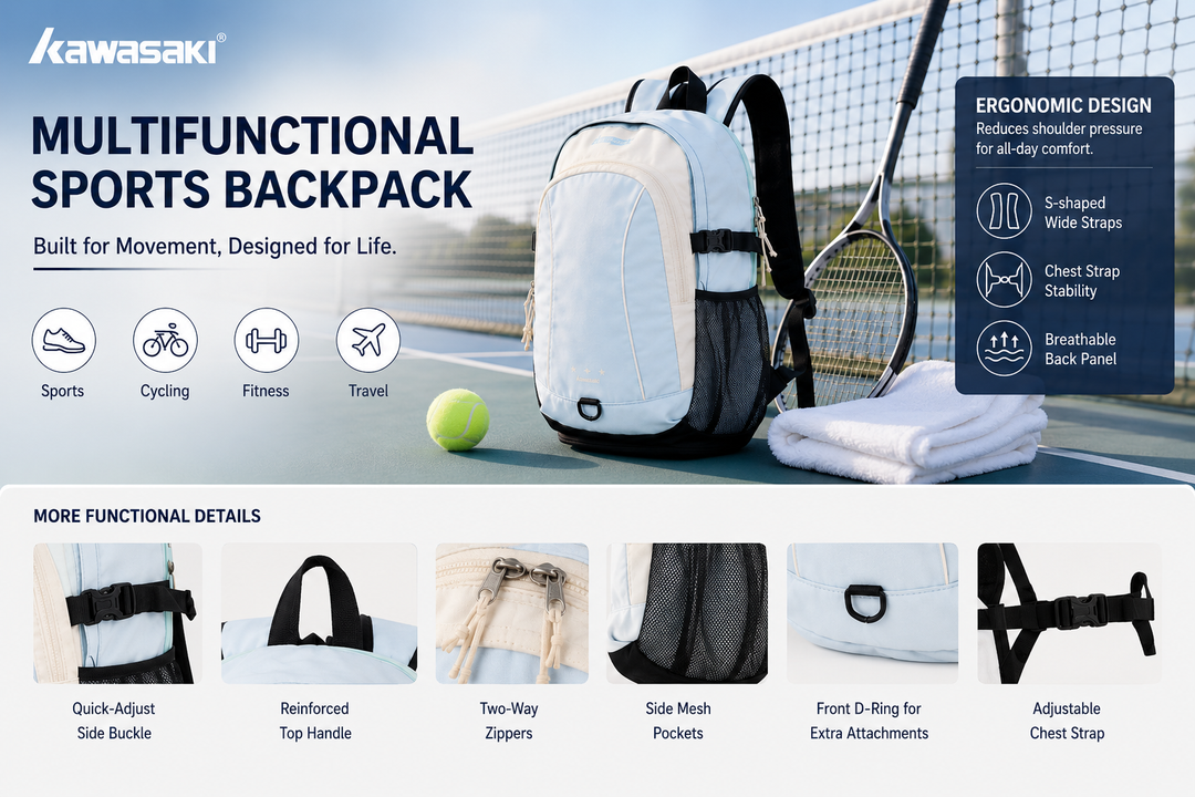 KAWASAKI Backpack Blue Large Capacity Sports Backpack for Badminton Travel K1G00-C8240
