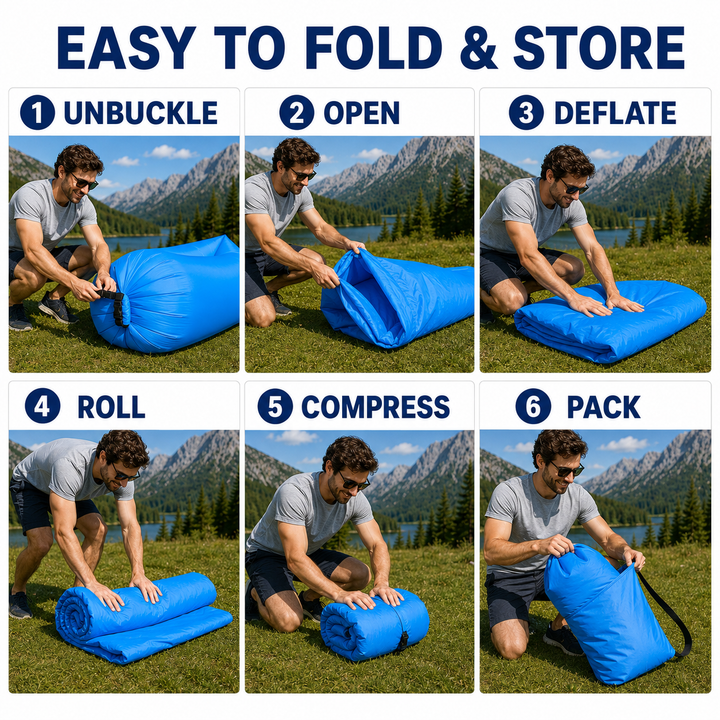 Portable Inflatable Air Sofa, No Pump Required Lightweight Air Lounger for Outdoor Camping Beach Park