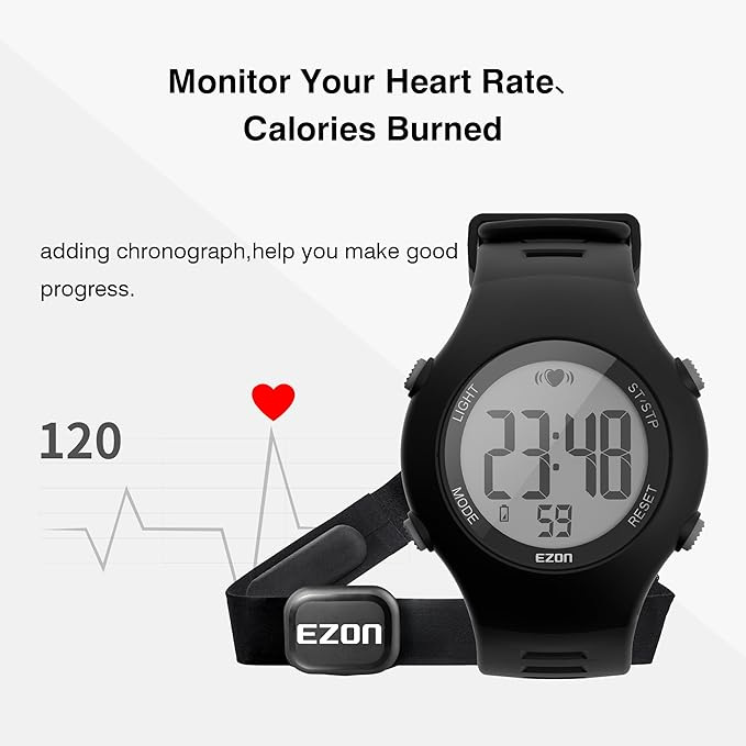 EZON  Heart Rate Monitor Watch & Chest Strap – Stopwatch, Chime, T037