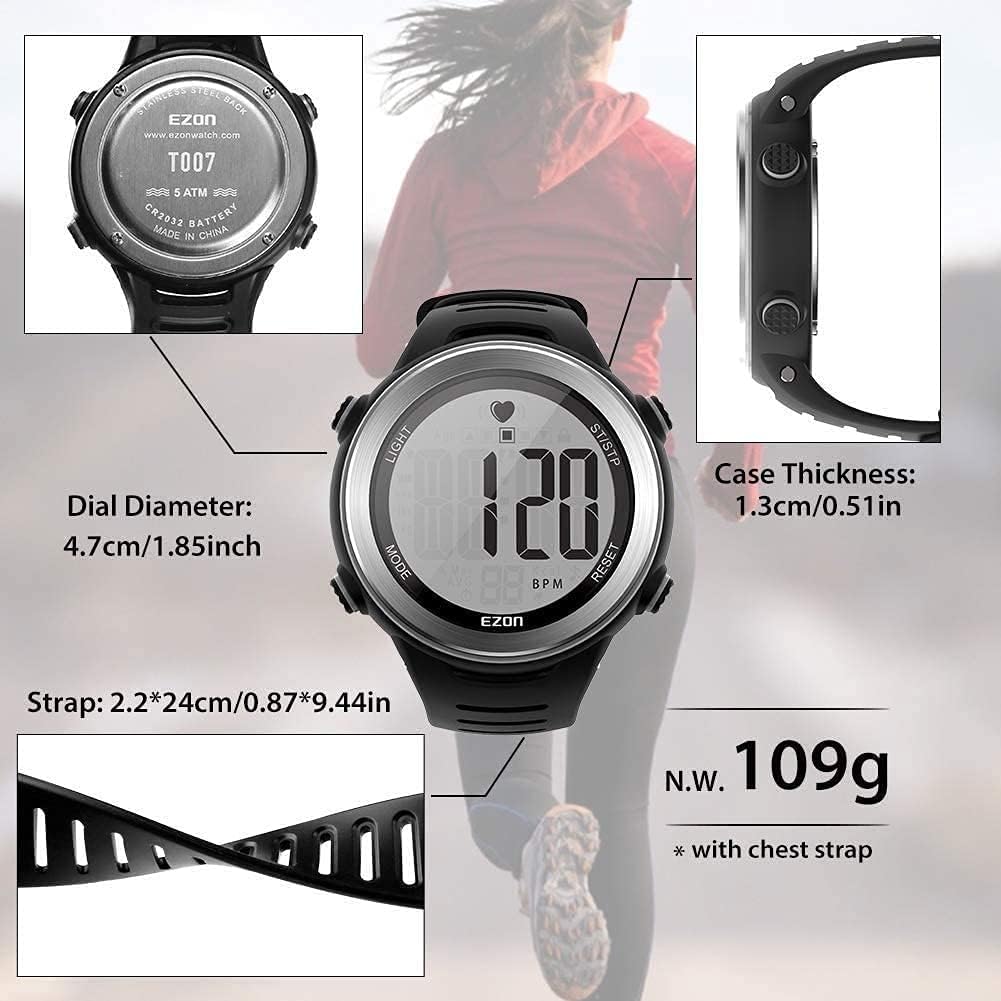 EZON T007 Heart Rate Monitor Watch | Waterproof Fitness Tracker with Stopwatch Hourly Chime