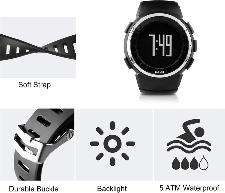 EZON Digital Watch Fitness Watch – Waterproof，Pedometer&Step Counter ,T029