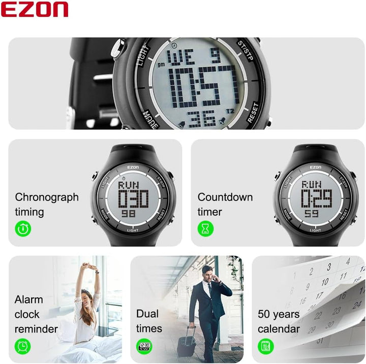 EZON 5ATM Waterproof Digital Sports Watch –   Tracker, Stopwatch, Fitness Watch L008