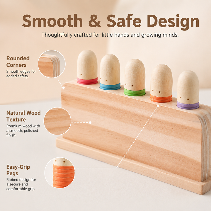 Wooden Pop‑Up Peg Montessori Toy, Fine Motor Skill Early Learning Sensory Toy for Toddlers