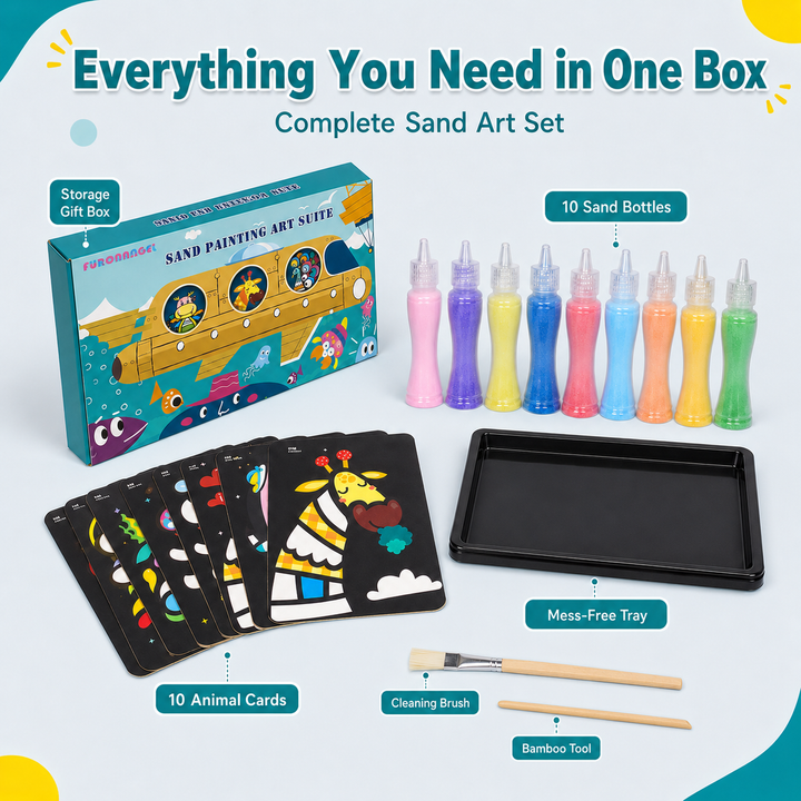 Kids Sand Art &amp; Transfer Craft Kit – 10 Colors &amp; 10 Animal Cards