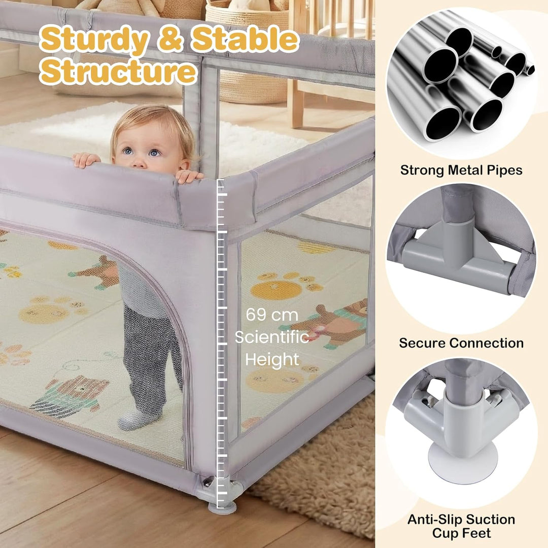Baby Playpen 180 × 150cm / 200 × 160cm – Extra Large Indoor &amp; Outdoor Activity Center
