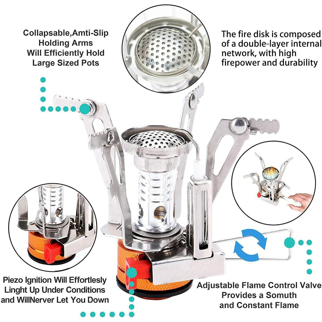 All-in-One Mini Camping Stove - Powerful Flame Portable Burner for Outdoor Camping &amp; Picnic