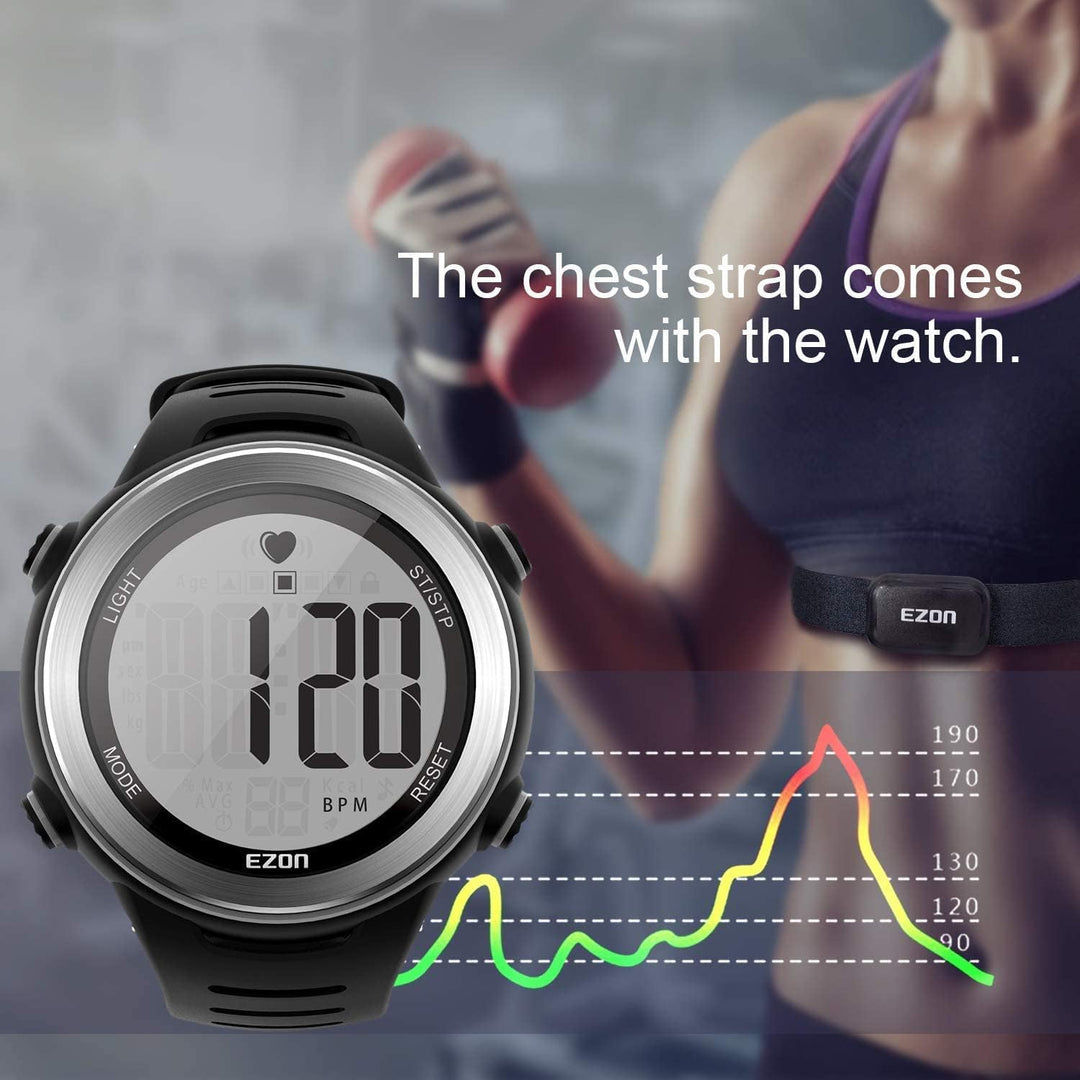 EZON T007 Heart Rate Monitor Watch | Waterproof Fitness Tracker with Stopwatch Hourly Chime