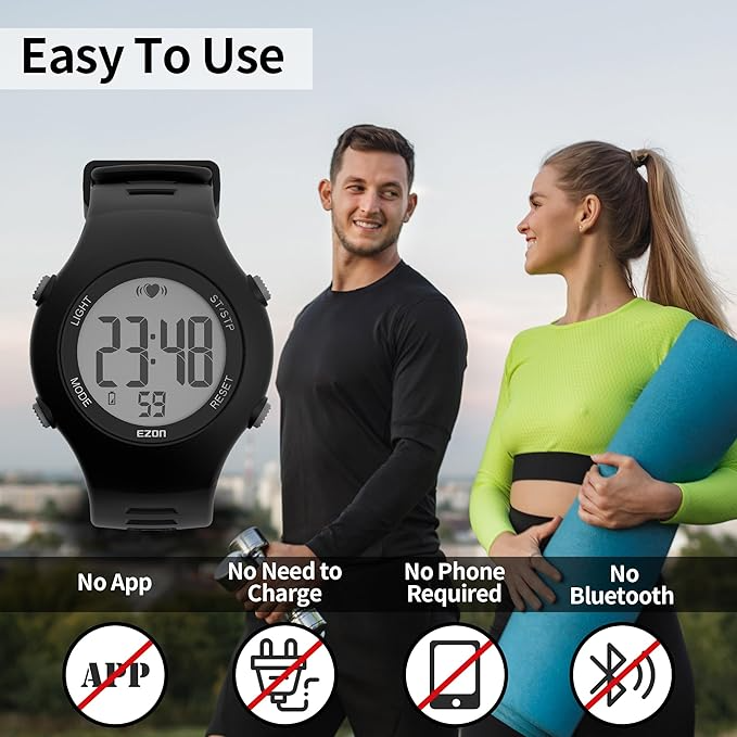 EZON  Heart Rate Monitor Watch & Chest Strap – Stopwatch, Chime, T037
