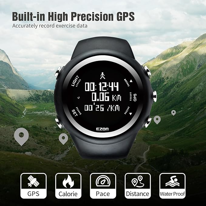 EZON GPS Running Watch – Speed, Calorie Tracker & Stopwatch for Men T031