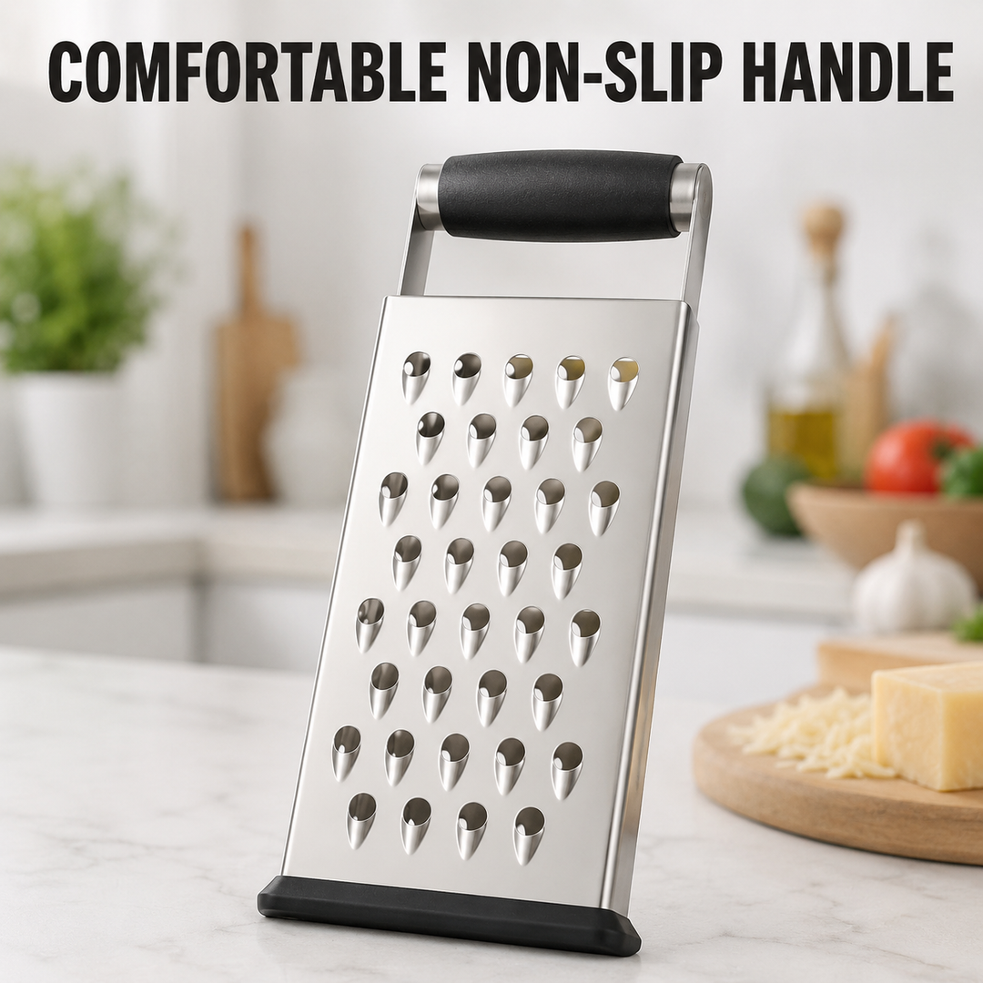 Handheld Stainless Steel Grater Non‑Slip Kitchen Shredder for Cheese &amp; Vegetables