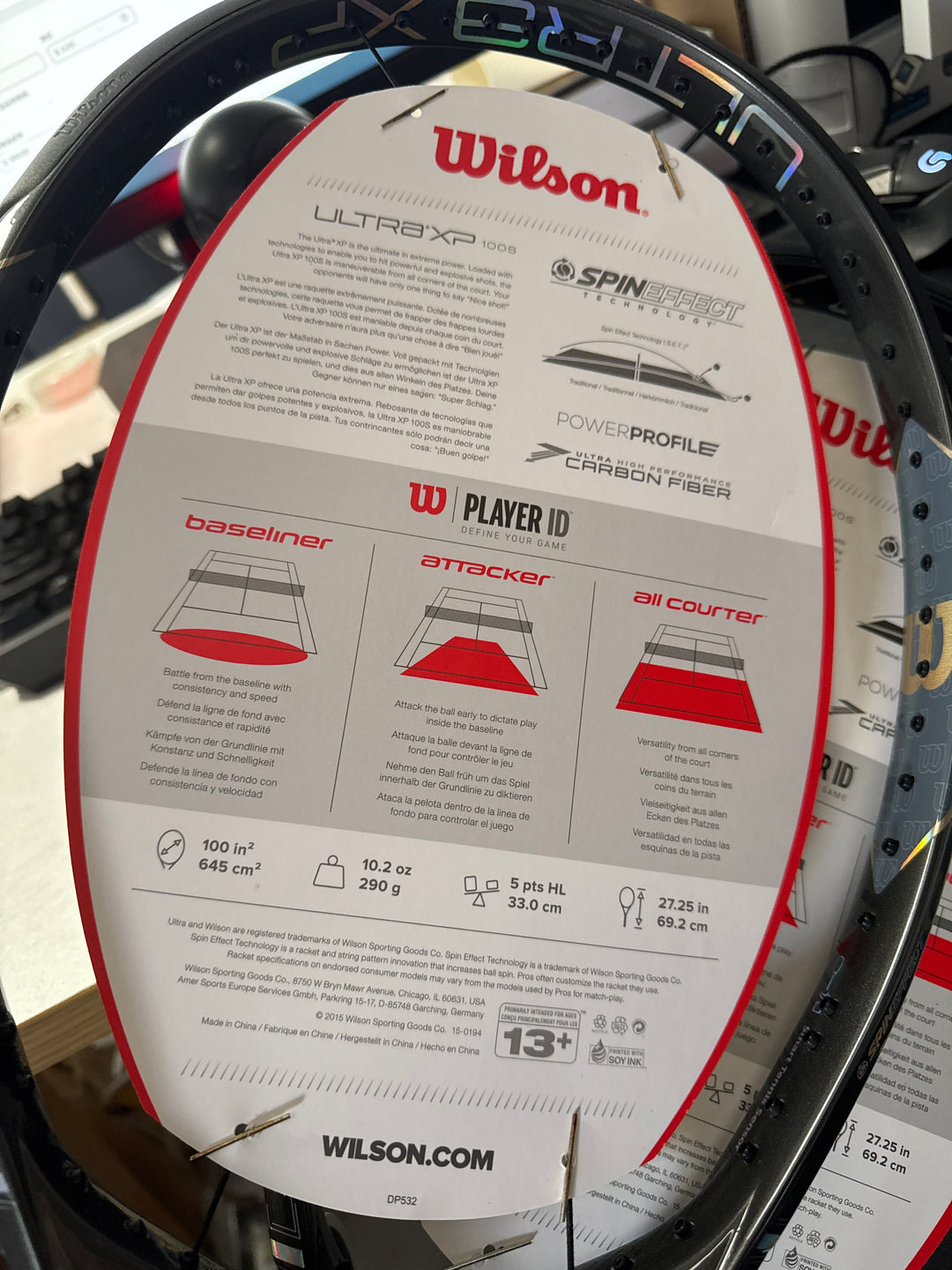 Wilson Ultra XP 100S 100 head 10.2oz 16x15 4 1/4 Grip Tennis Racquet