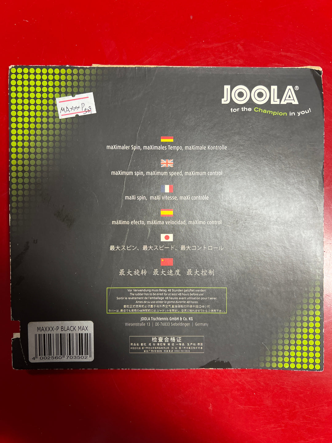 JOOLA MAXXX-P Table Tennis Racket Rubber Black Clearance Sale