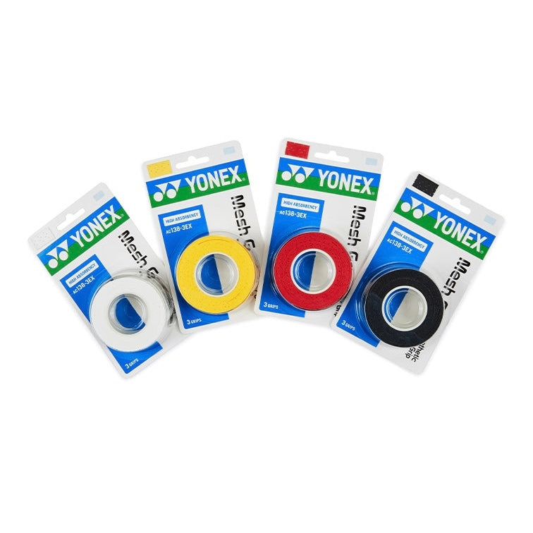 YONEX AC138-3EX Mesh Grap(3 wraps)Perforated Surface and High Absorbency Grip Tape - BLACK product image - YONEX Racket