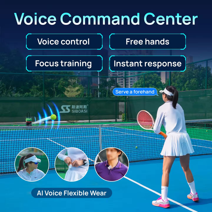 SIBOASI Portable Tennis Ball Machine Intelligent Voice Control with Remote Rubber Ball Thrower T7Pro