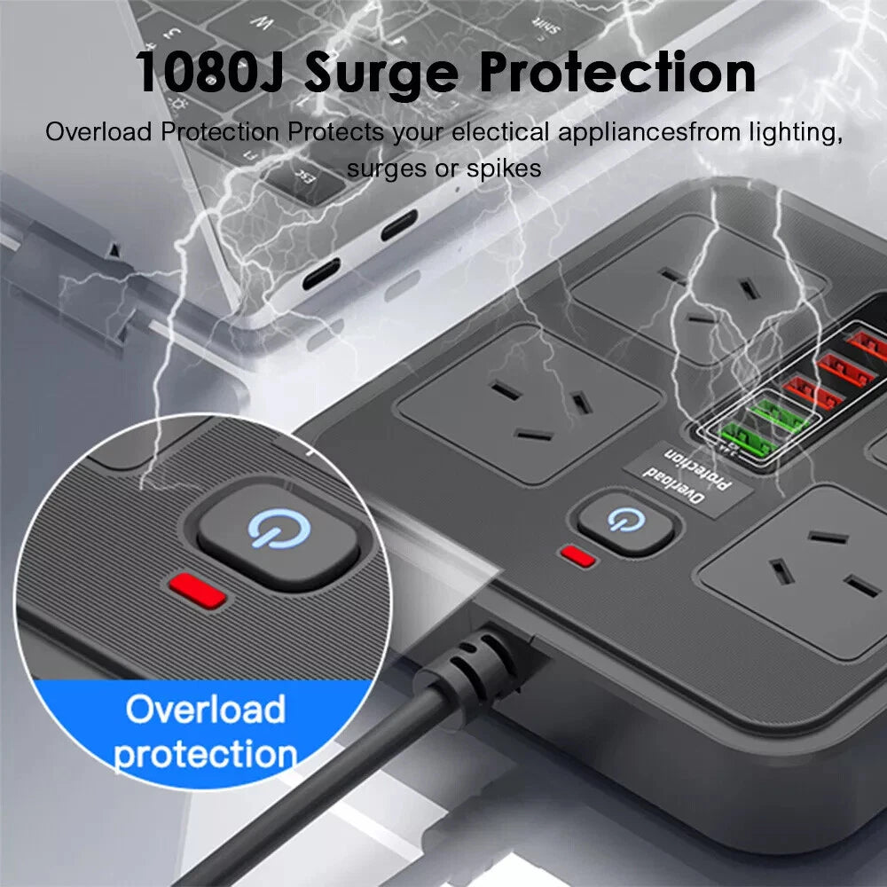 Surge Protector Power Strip – 4 Outlets, USB-A & USB-C Ports, Individual Switches