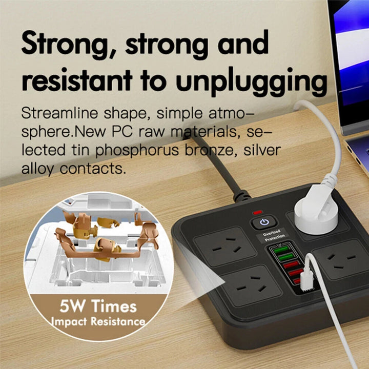 Surge Protector Power Strip – 4 Outlets, USB-A & USB-C Ports, Individual Switches
