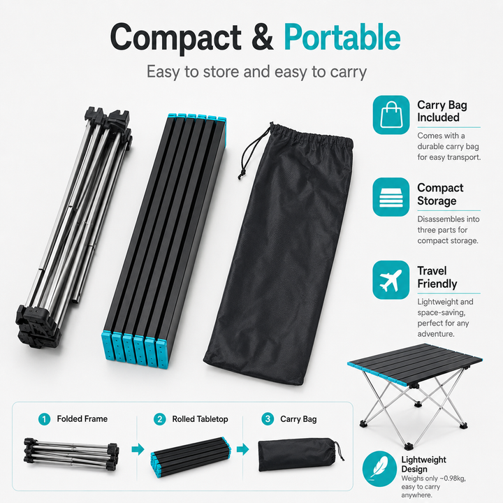 Portable Folding Camping Table, Lightweight Aluminum Roll‑Up Camp Table with Carry Bag, Small… – view 10